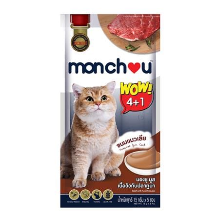 ขนมแมวเลีย MONCHOU BEEF WITH TUNA แพ็ก 5 ชิ้น_0