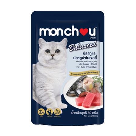 อาหารเปียกแมว MONCHOU MACKEREL AND TUNA IN JELLY 80 ก._0
