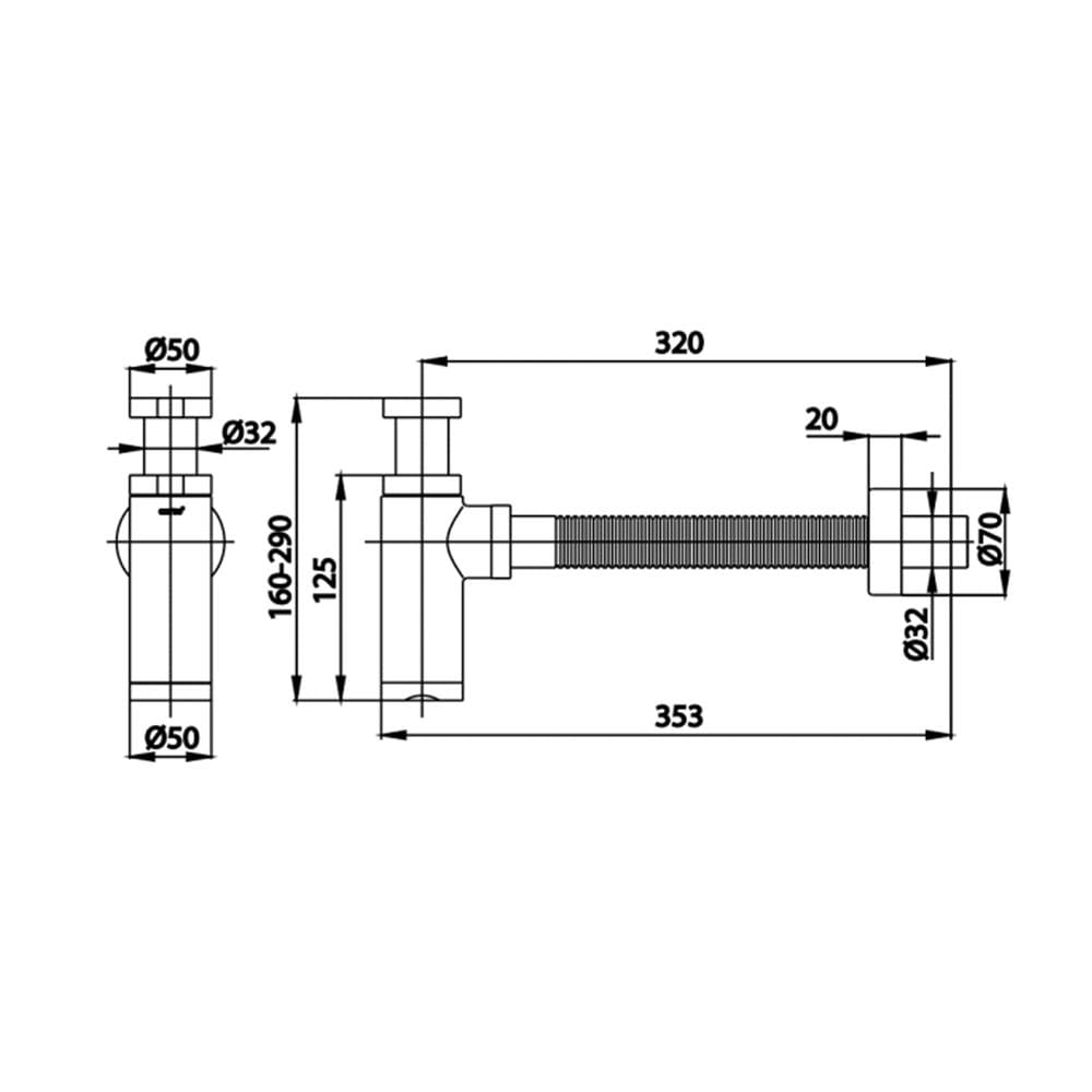 ท่อน้ำทิ้งอ่างล้างหน้ากระปุก COTTO CT6814AXBL(HM) 32 ซม. แบบปรับท่อได้