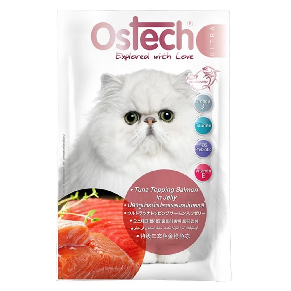 อาหารเปียกแมว OSTECH ULTRA EXPLORED WITH LOVE ปลาทูน่าหน้าปลาแซลมอนในเยลลี่ 70 ก.