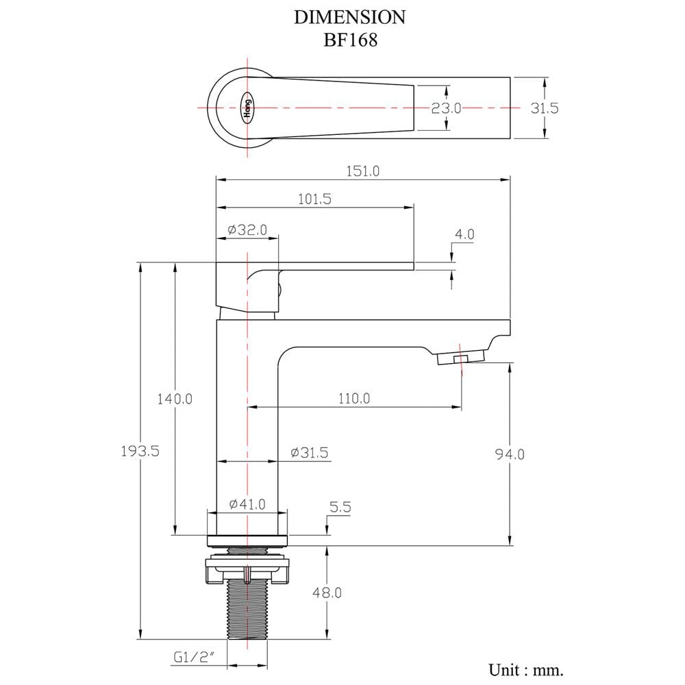 ก๊อกอ่างล้างหน้าเดี่ยวเคาน์เตอร์ HANG BF-168