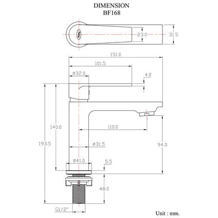 ก๊อกอ่างล้างหน้าเดี่ยวเคาน์เตอร์ HANG BF-168_3