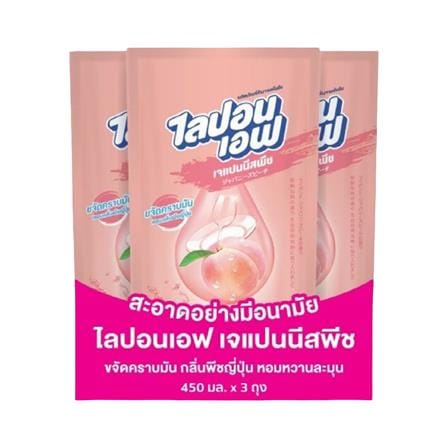 รีฟิลน้ำยาล้างจาน LIPON F กลิ่นเจแปนนีส พีช 450 มล. (แพ็ก 3 ชิ้น)_0