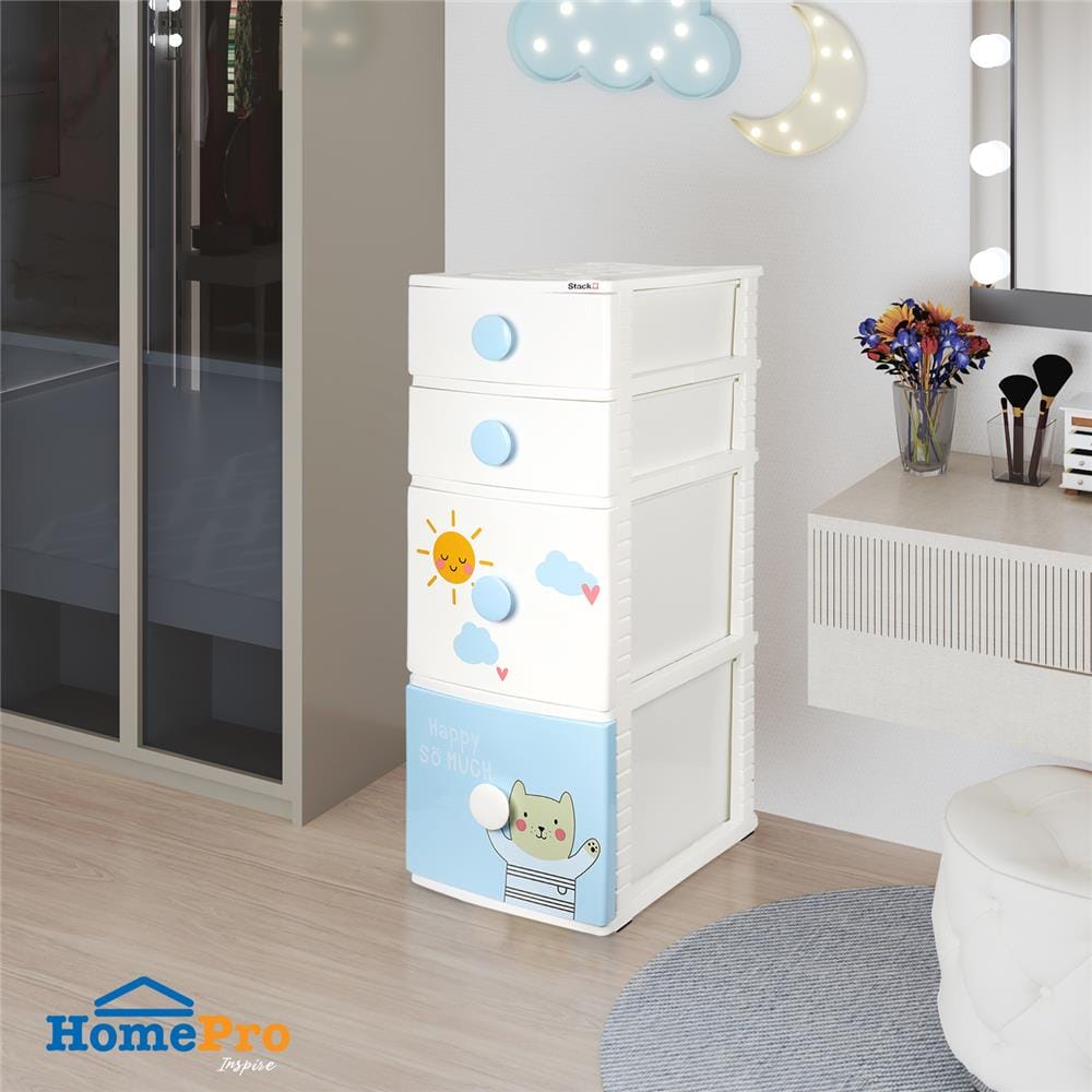 ตู้ลิ้นชัก 4 ชั้น STACKO B42 TINY 42X47X112 ซม. สีขาว/ฟ้า