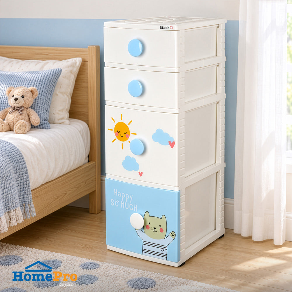 ตู้ลิ้นชัก 4 ชั้น STACKO B42 TINY 42X47X112 ซม. สีขาว/ฟ้า