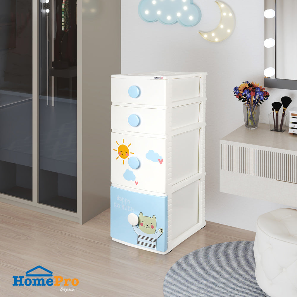 ตู้ลิ้นชัก 4 ชั้น STACKO B42 TINY 42X47X112 ซม. สีขาว/ฟ้า