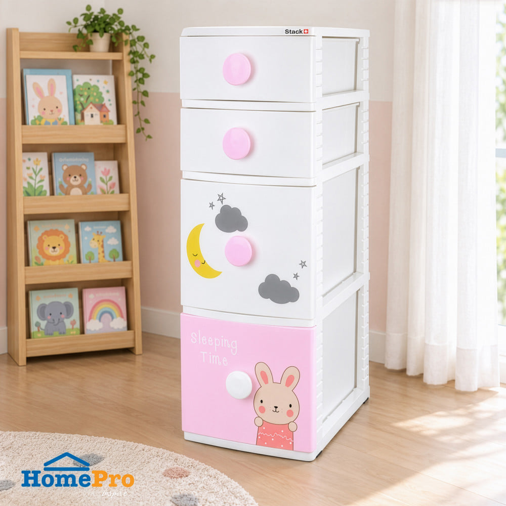 ตู้ลิ้นชัก 4 ชั้น STACKO B42 TINY 42X47X112 ซม. สีชมพู/ขาว