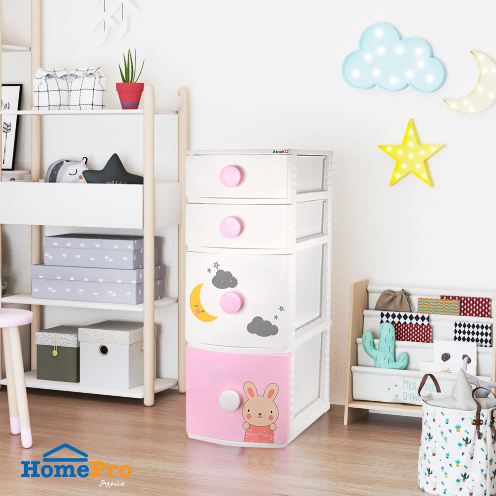 ตู้ลิ้นชัก 4 ชั้น STACKO B42 TINY 42X47X112 ซม. สีชมพู/ขาว