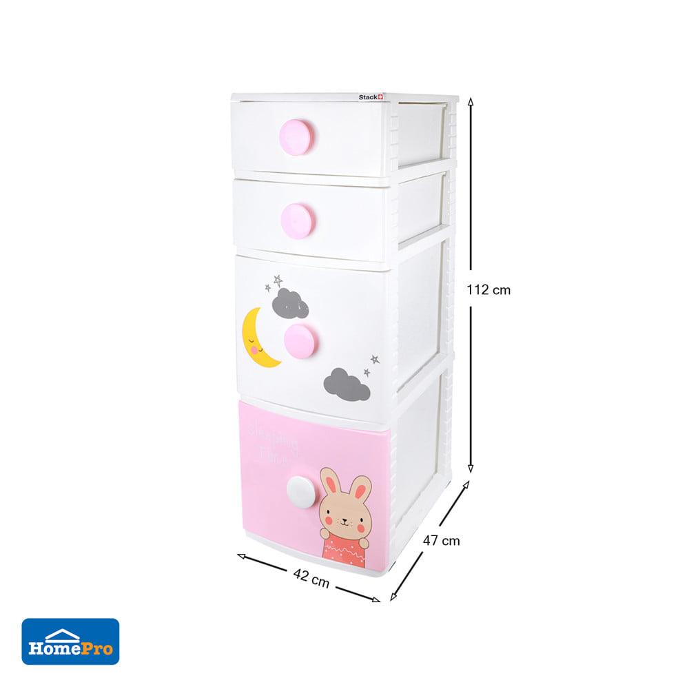 ตู้ลิ้นชัก 4 ชั้น STACKO B42 TINY 42X47X112 ซม. สีชมพู/ขาว