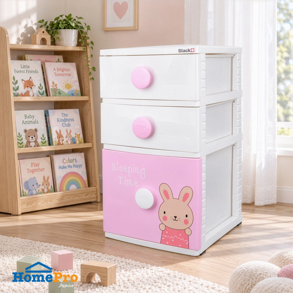 ตู้ลิ้นชัก 3 ชั้น STACKO B42 TINY 42X47X72 ซม. สีชมพู/ขาว