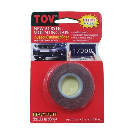 เทปโฟม 2 หน้า แรงยึดติดสูง TOV 12 มม.X2 ม. สีเทา