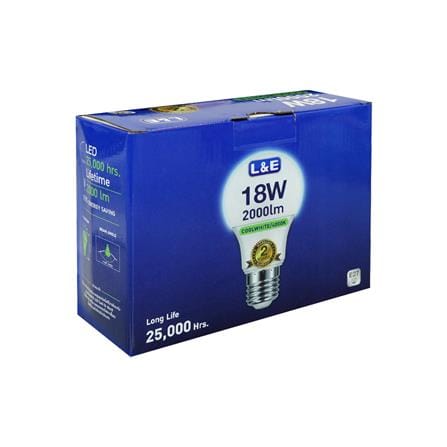 หลอด LED L&E A60 BULB 18 วัตต์ COOL WHITE E27 แพ็ก 4 ชิ้น_1