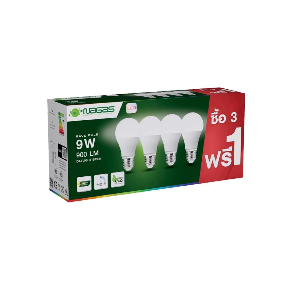 หลอด LED NAGAS SAVE BULB 9 วัตต์ DAYLIGHT E27 แพ็ก 4 ชิ้น