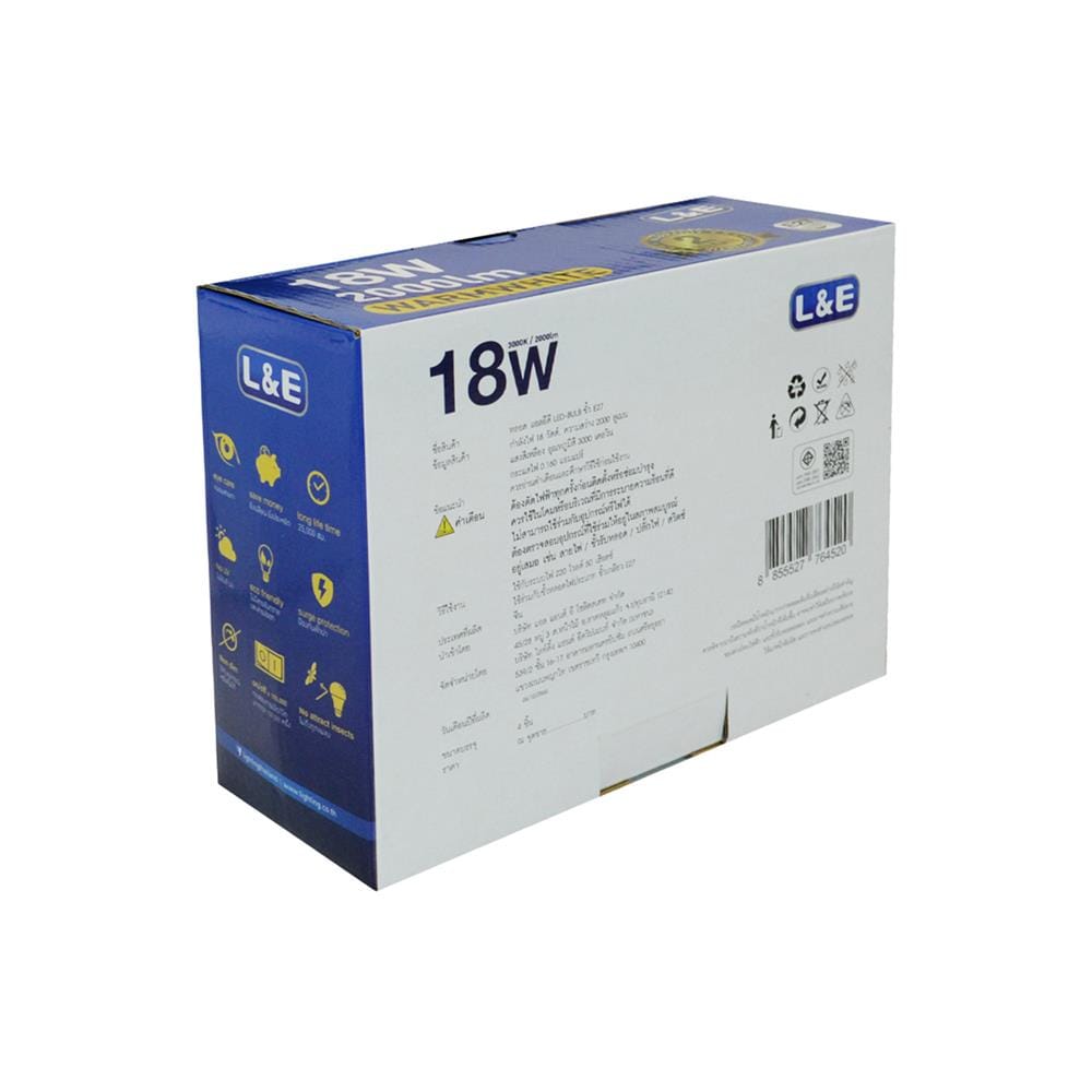 หลอด LED L&E A60 BULB 18 วัตต์ WARM WHITE E27 แพ็ก 4 ชิ้น