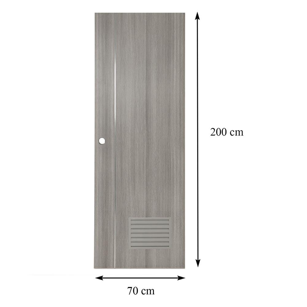 ประตูห้องน้ำ UPVC AZLE BN-01 เกล็ดล่าง 70X200 ซม. สีเทา ลายไม้ เจาะลูกบิด