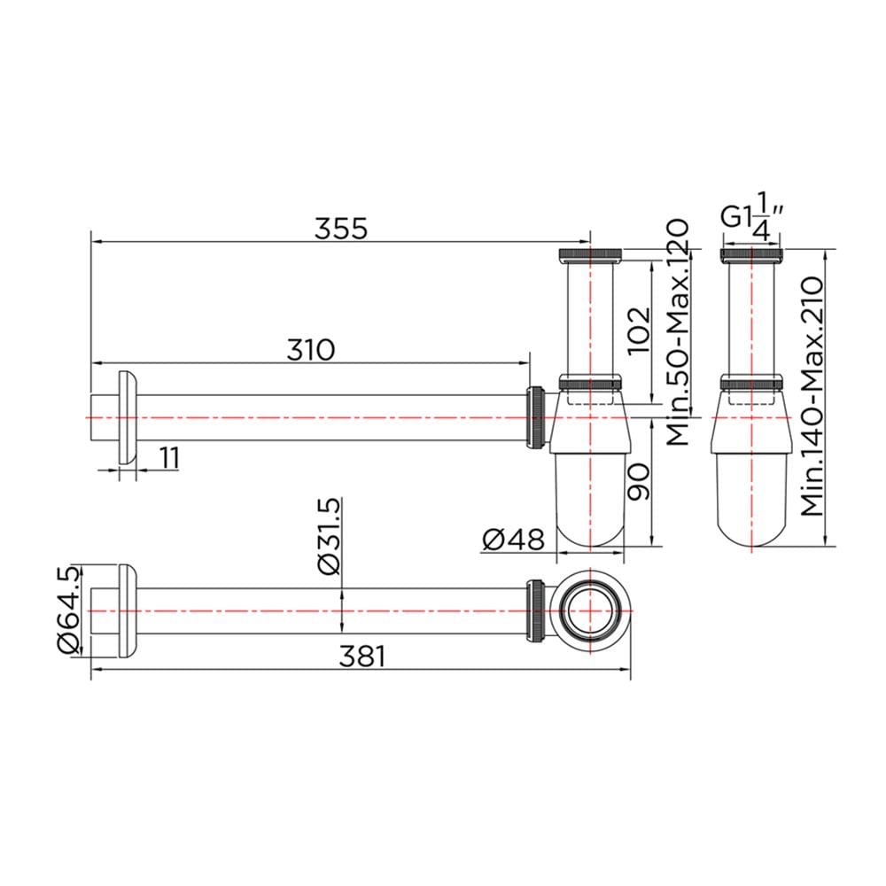 ท่อน้ำทิ้งอ่างล้างหน้ากระปุก KARAT FAUCET KA-02-112-50(S) 35 ซม.