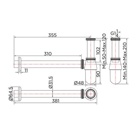 ท่อน้ำทิ้งอ่างล้างหน้ากระปุก KARAT FAUCET KA-02-112-50(S) 35 ซม._1