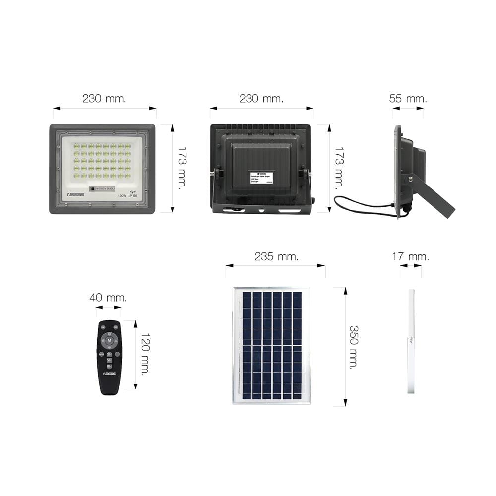 ไฟสปอตไลท์ SOLAR NAGAS BRIGHT 100 วัตต์ DAYLIGHT สีเทา
