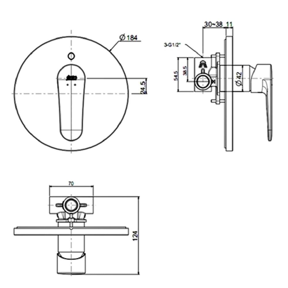 วาล์วฝังกำแพงผสม AMERICAN STANDARD FFASB222-7T9500BT0