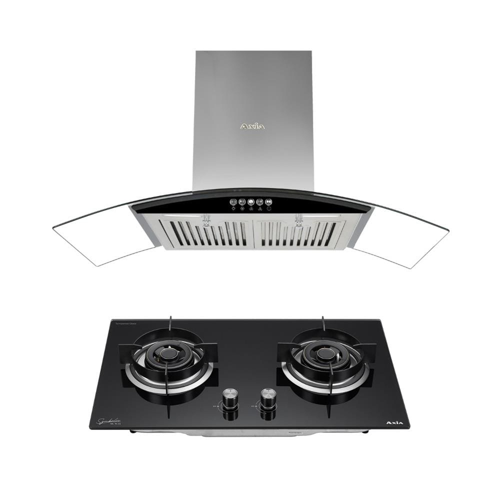 เตาฝัง+เครื่องดูดควัน AXIA SBL76-2G+HERO BLACK90