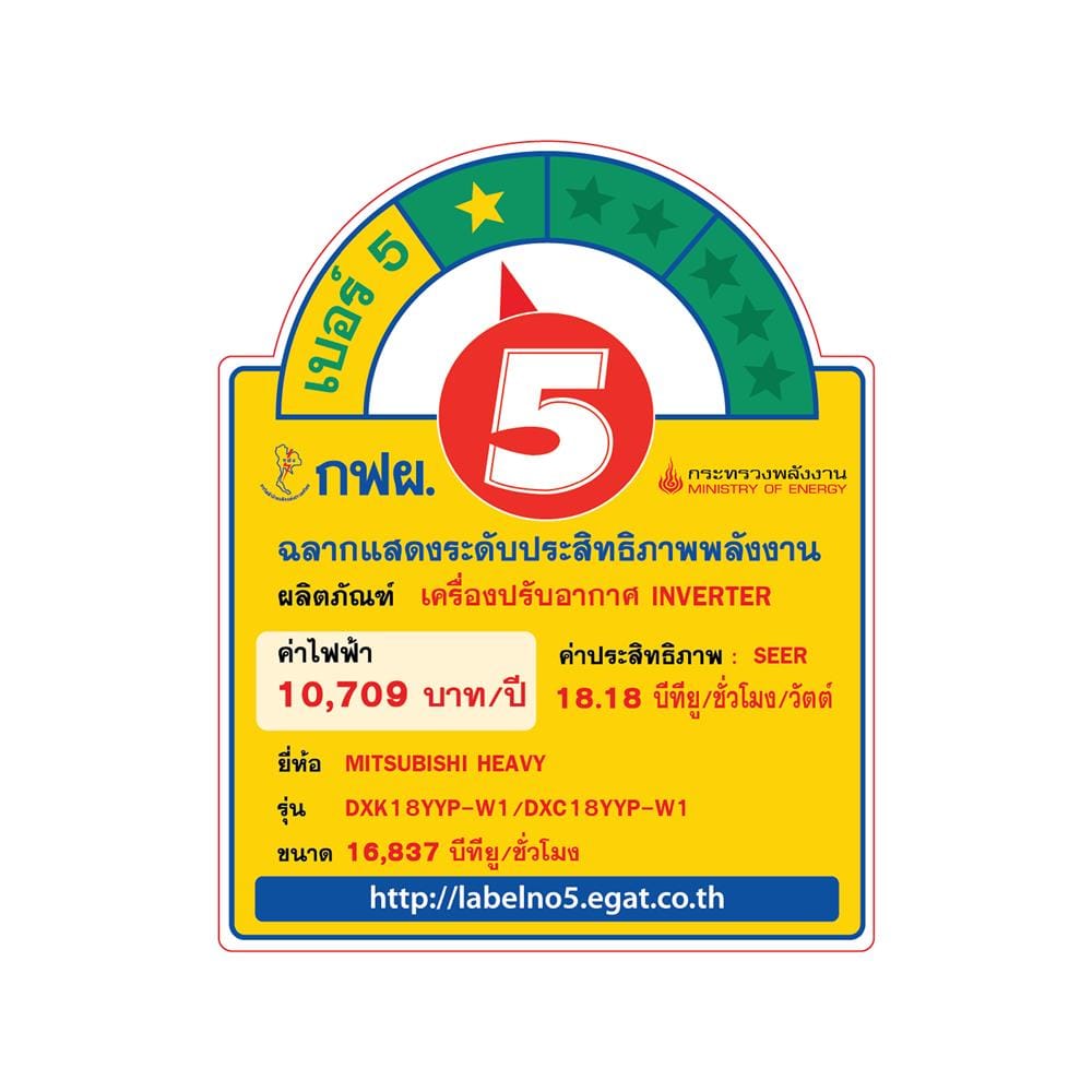 แอร์ผนัง MITSUBISHI HEAVY DUTY DXK18YYP-W1 16837 บีทียู อินเวอร์เตอร์