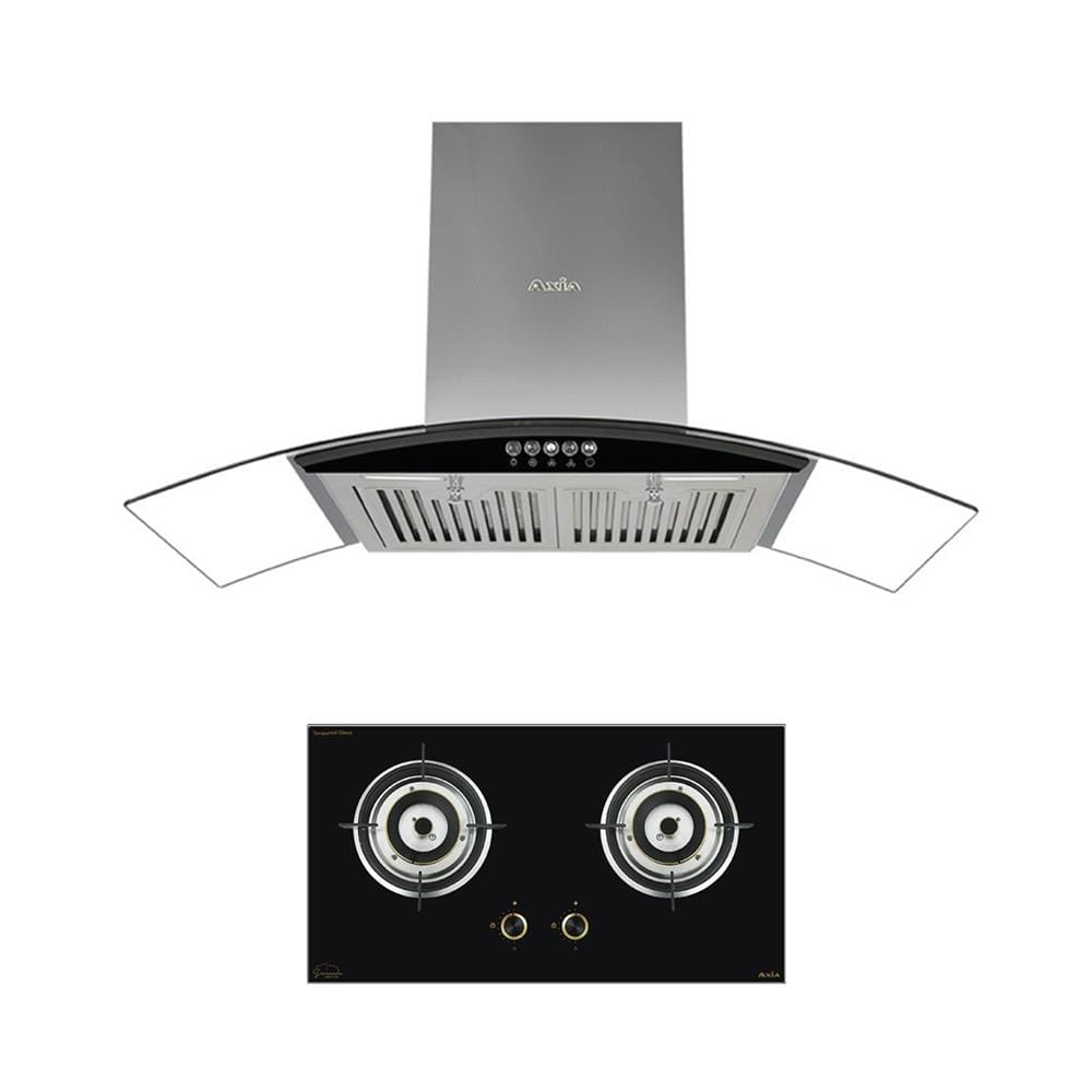 เตาฝัง+เครื่องดูดควัน AXIA SRN76-2G+HERO BLACK90