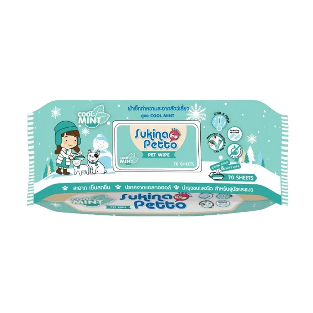 ผ้าเช็ดทำความสะอาดสัตว์เลี้ยง SUKINA PETTO COOL MINT 70 แผ่น
