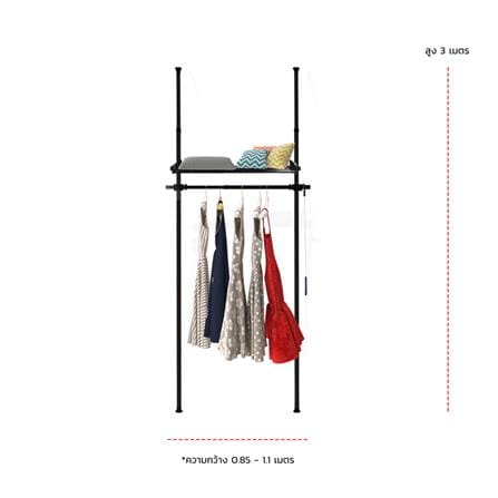 ราวแขวนผ้า 1 ราวแขวน 1 ชั้นวาง TUGU R16B สีดำ_2