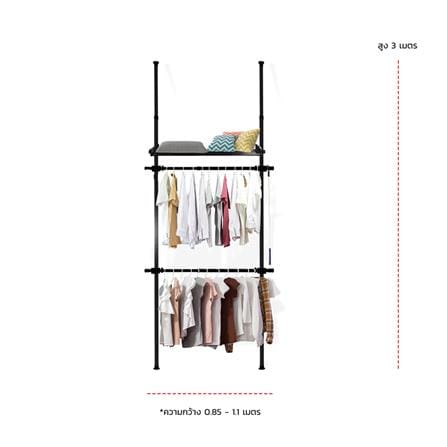 ราวแขวนผ้า 2 ราวแขวน 1 ชั้นวาง TUGU R17B สีดำ_2