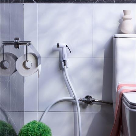 ชุดสายฉีดชำระพร้อมสต๊อปวาล์ว RASLAND VALET123 สีขาว_1