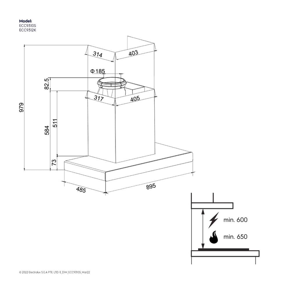 เครื่องดูดควันกระโจม ELECTROLUX ECC9310S 90 ซม.