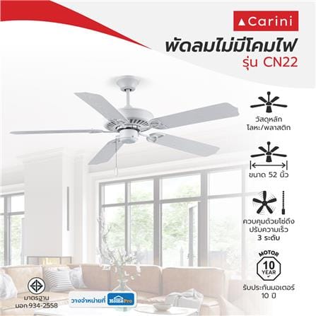 พัดลมไม่มีโคมไฟ CARINI CN22 52 นิ้ว สีขาว_3