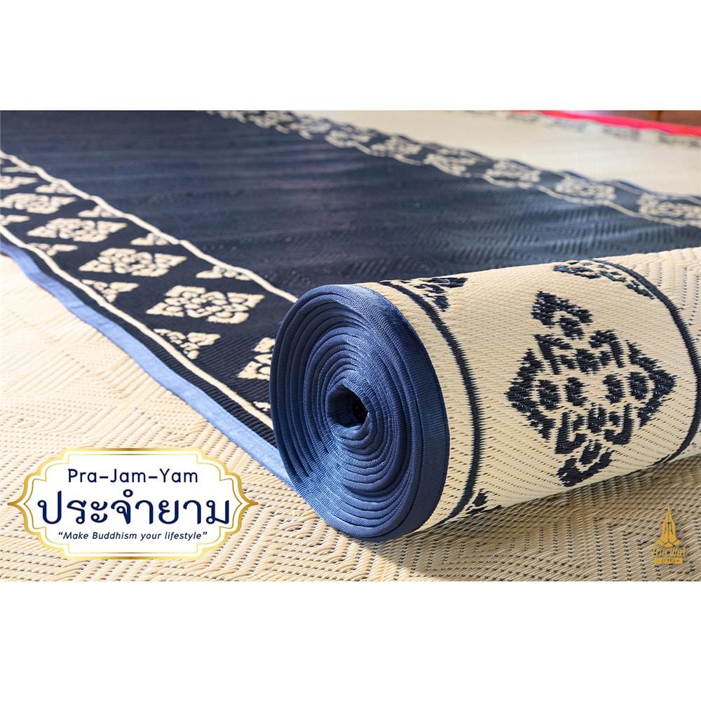 เสื่อวัด THA-WAI PHA JAM YAM 150X1000 ซม. สีน้ำเงิน/ครีม
