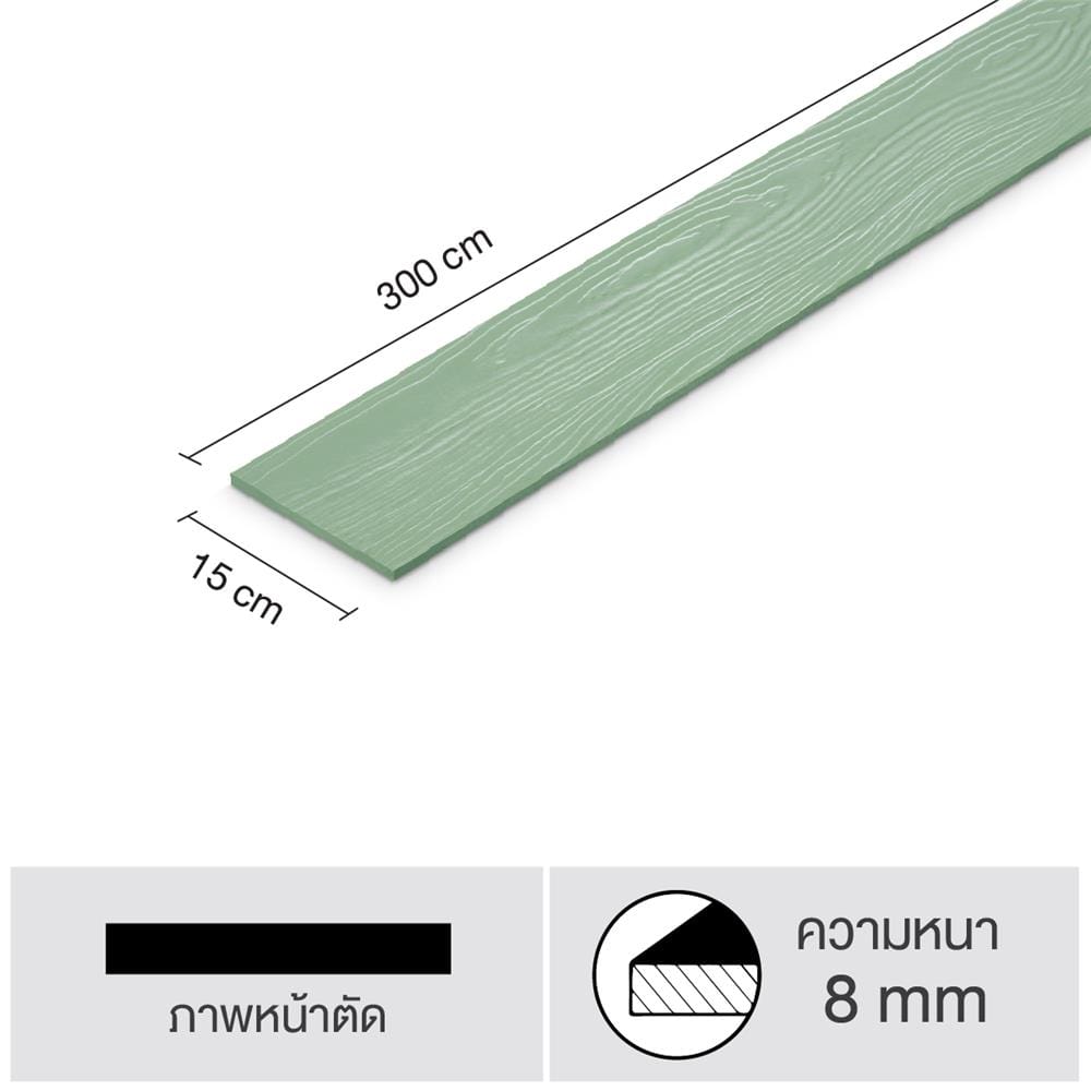 ไม้ฝา SHERA ขอบตรง ลายสัก 15X300X0.8 ซม. สีกรีนพาสเทล