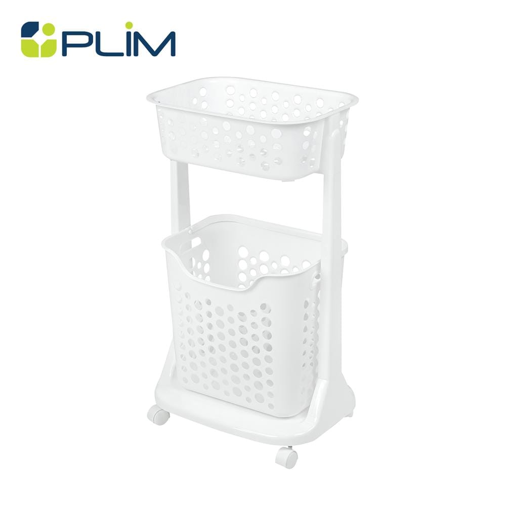 ตะกร้าผ้าเหลี่ยมมีล้อ 2 ชั้น PLIM 1021 สีขาว