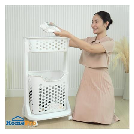 ตะกร้าผ้าเหลี่ยมมีล้อ 2 ชั้น PLIM 1021 สีขาว_5