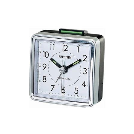 นาฬิกาตั้งโต๊ะพลาสติก RHYTHM CRE210NR19 2X2 นิ้ว สีเงิน