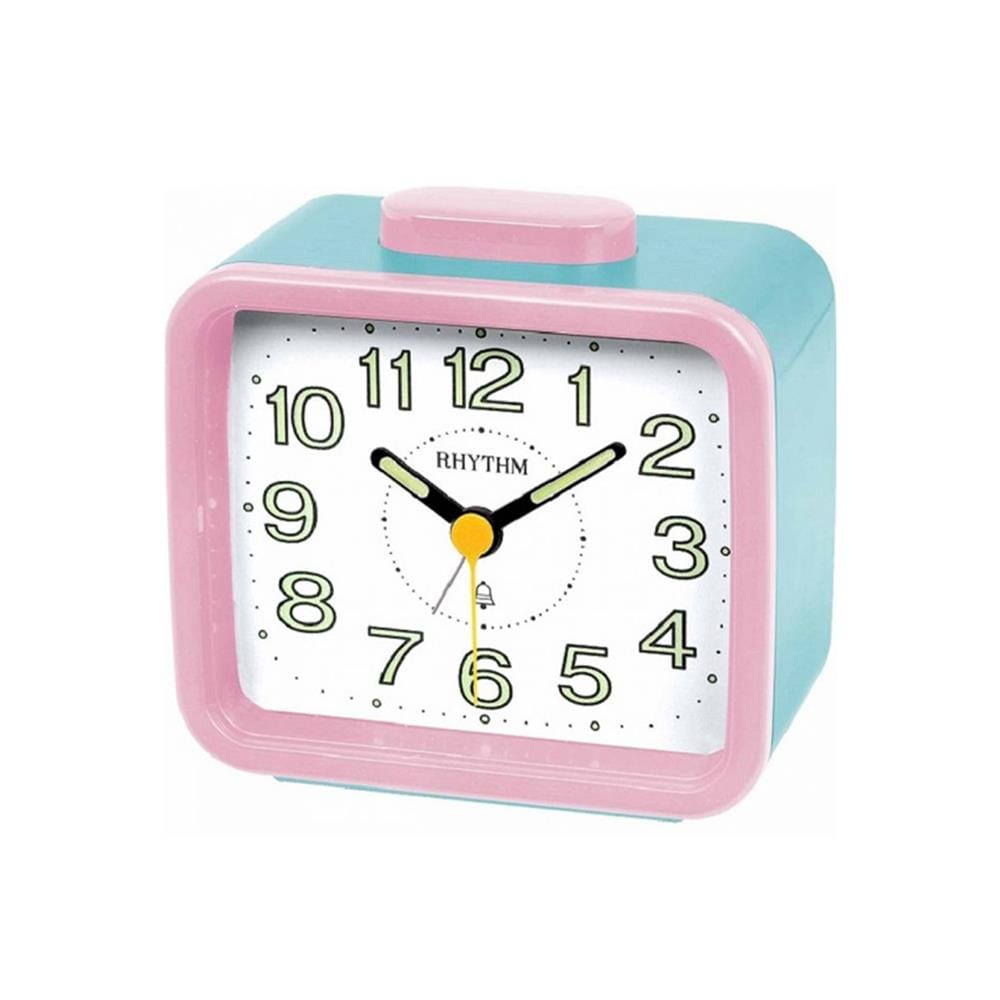 นาฬิกาตั้งโต๊ะพลาสติก RHYTHM CRA637WR13 3X4 นิ้ว สีชมพู/ฟ้า