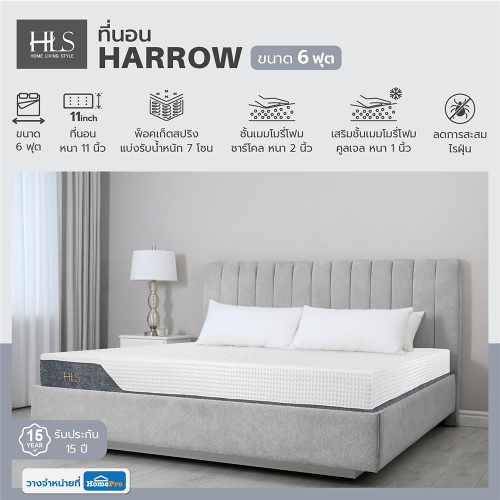 ที่นอนพ็อกเก็ตสปริง 6 ฟุต HOME LIVING STYLE รุ่น HARROW