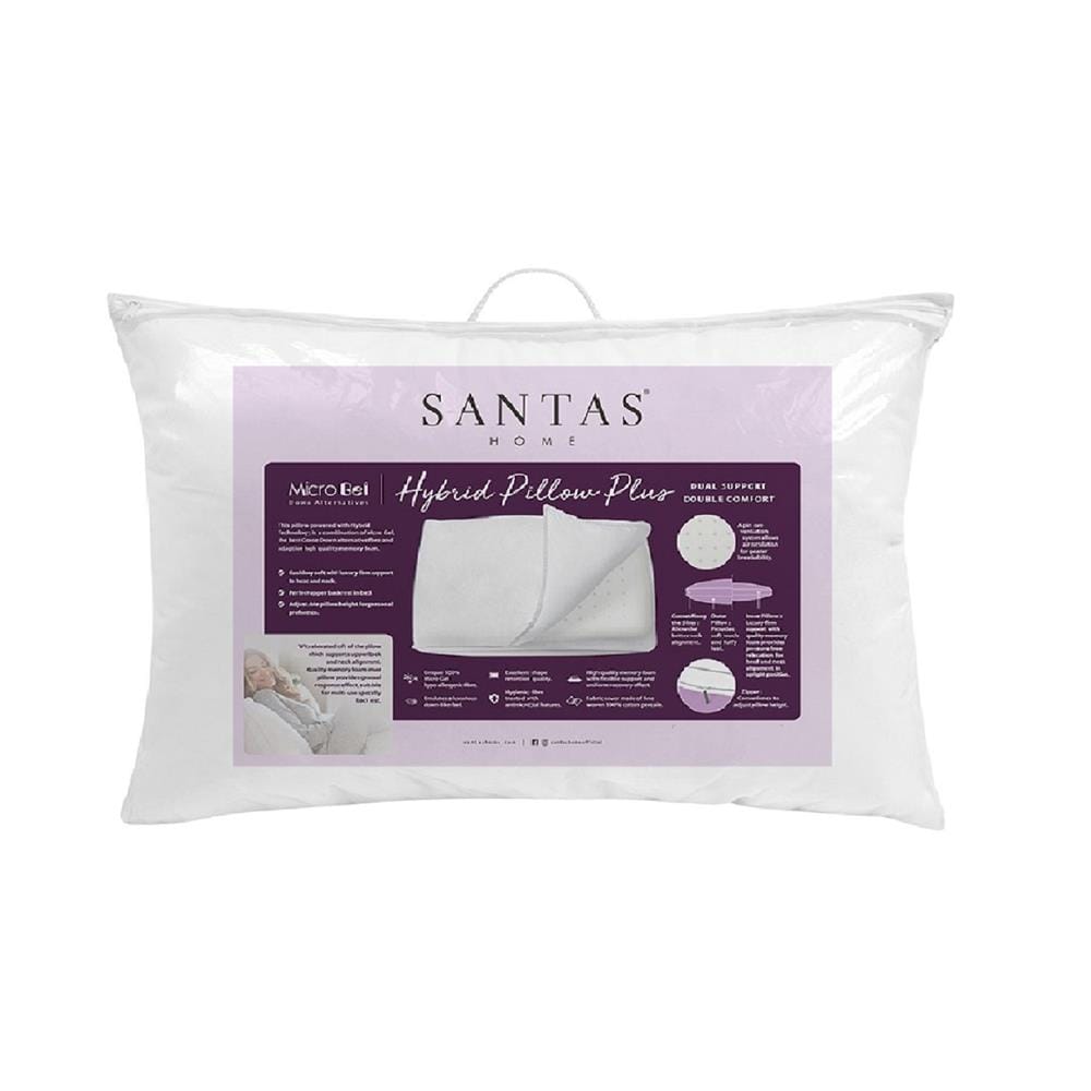 หมอนหนุน ไมโครเจล SANTAS MICROGEL HYBRID PLUS 19x29 นิ้ว สีขาว