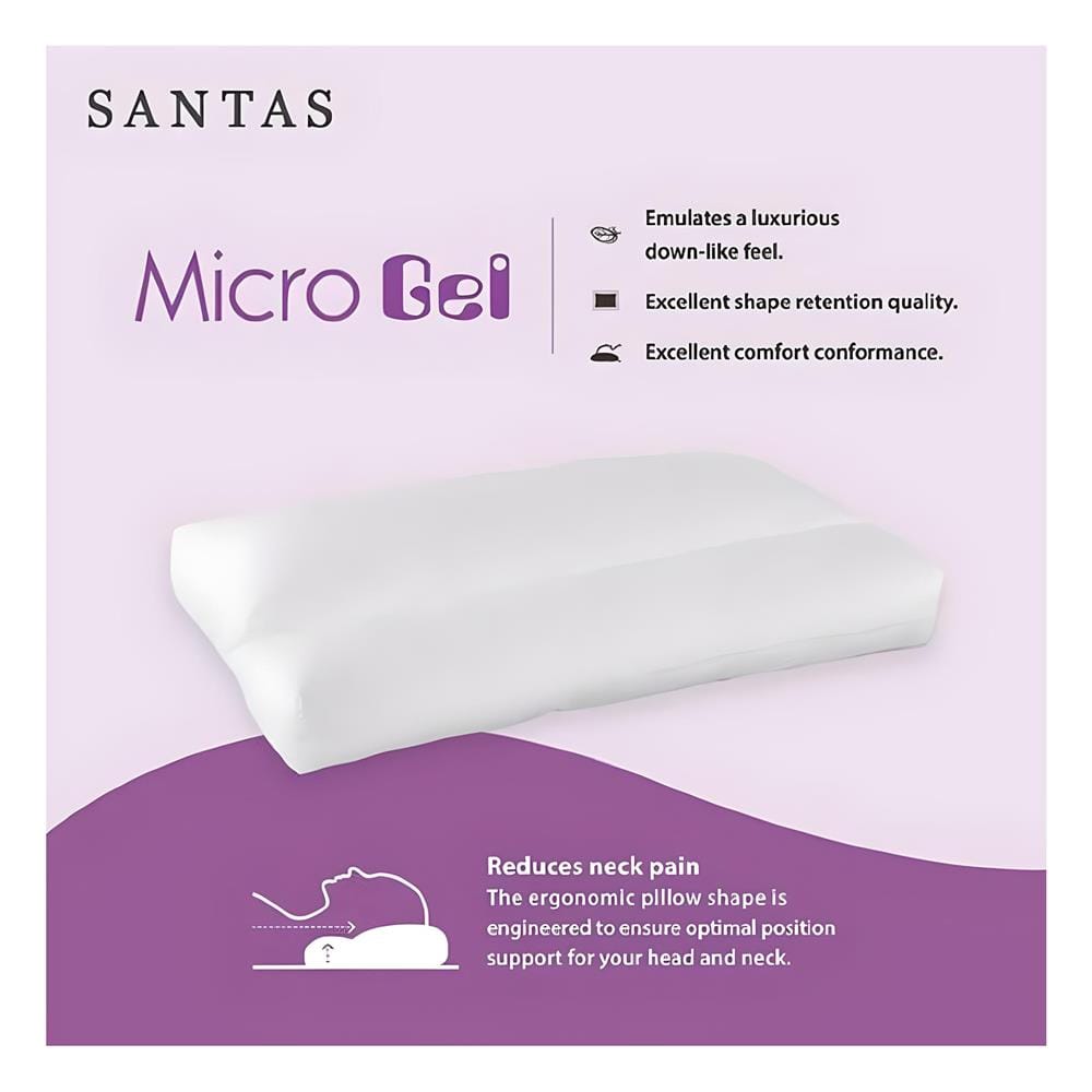 หมอนสุขภาพ ไมโครเจล SANTAS CONTOUR MICROGEL 19x29 นิ้วสีขาว