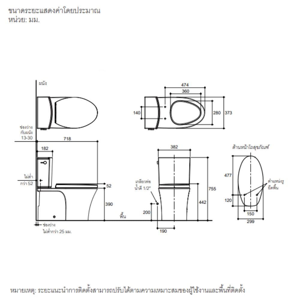 สุขภัณฑ์ 2 ชิ้น KOHLER K-30190X-S-0 3/4.5L สีขาว