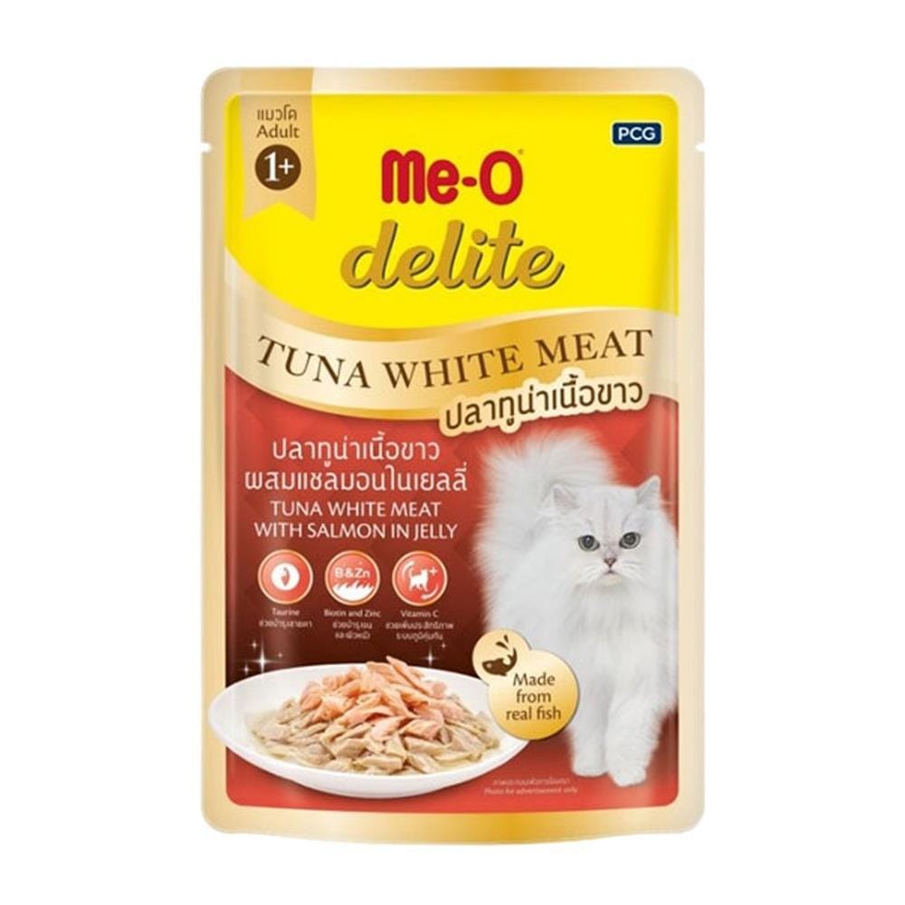 อาหารเปียกแมว ME-O DELITE ปลาทูน่าเนื้อขาวผสมแซลมอนในเจลลี่ 70 ก.