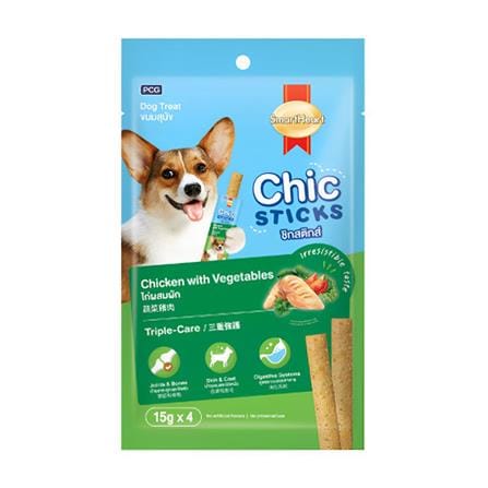 ขนมสุนัข SMARTHEART CHIC STICKS รสไก่ผสมผัก 60 ก.