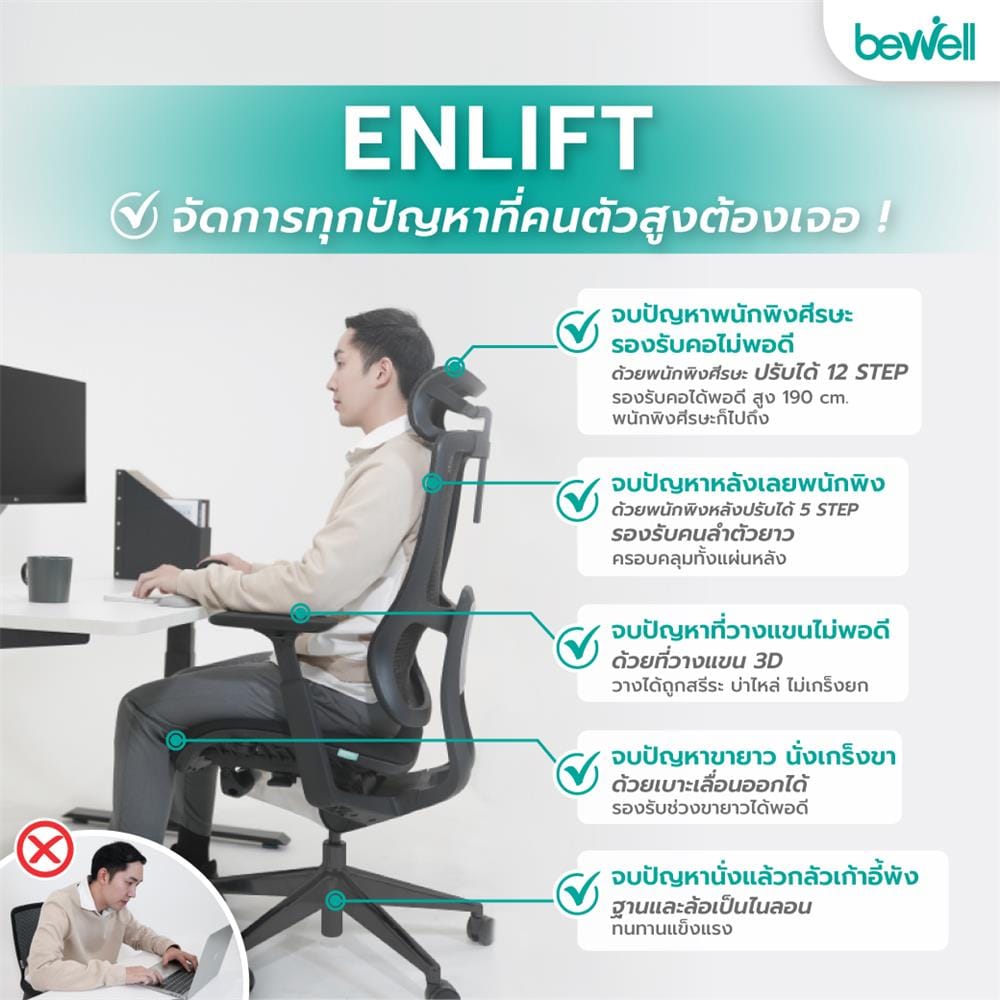 D.I.Y. เก้าอี้สุขภาพ BEWELL ENLIFT สีดำ