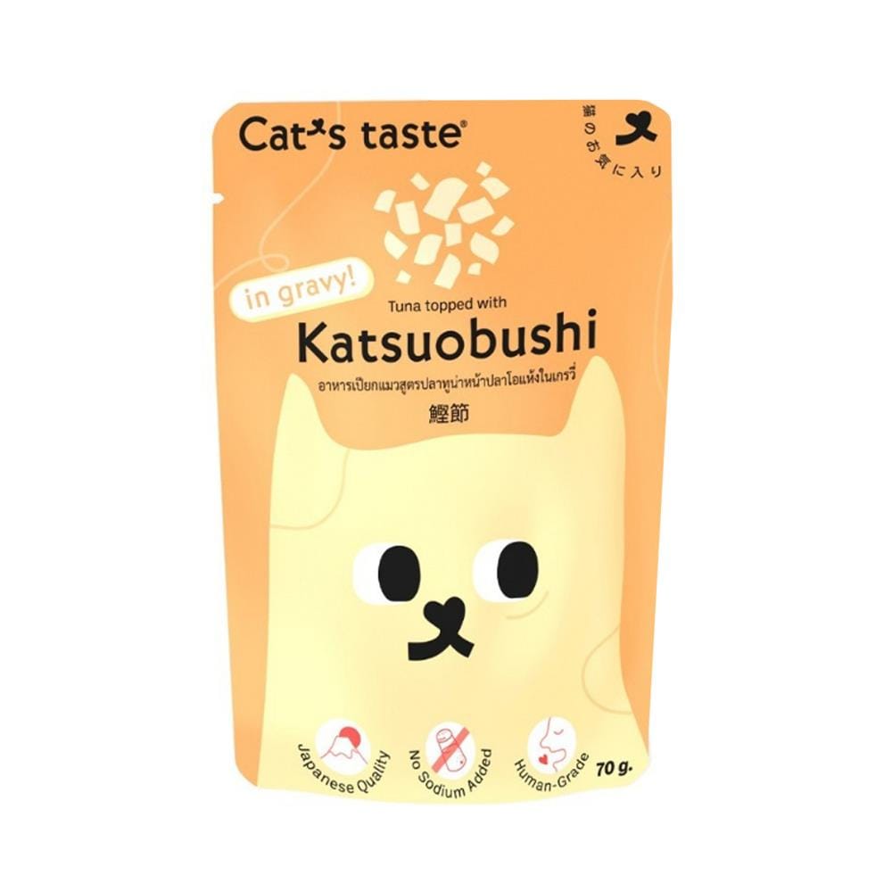 อาหารเปียกแมว CATS TASTE TUNA TOPPED WITH KATSUOBUSHI IN GRAVY 70 ก.