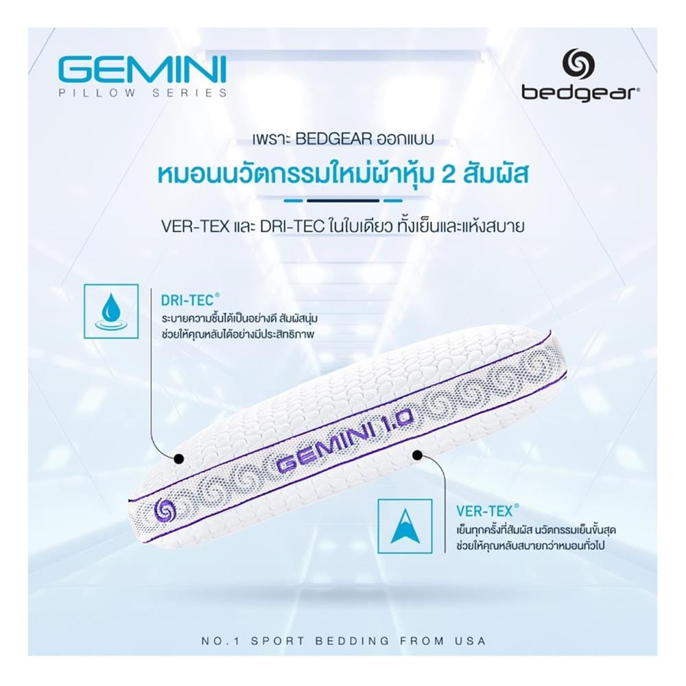 หมอนสุขภาพ เมมโมรี่โฟม BEDGEAR GEMINI 1.0 17x24 นิ้ว สีขาว