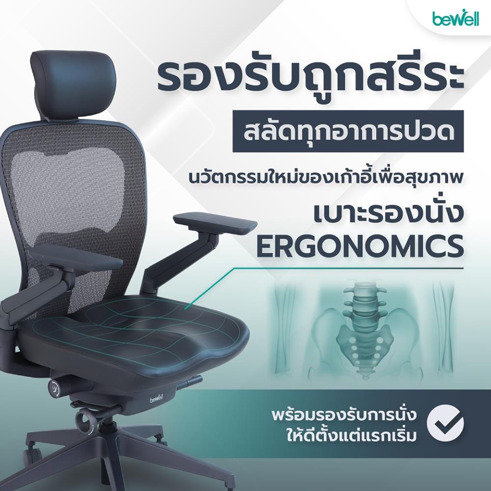 เก้าอี้สุขภาพ BEWELL ENCLOSE PLUS สีเทาเข้ม