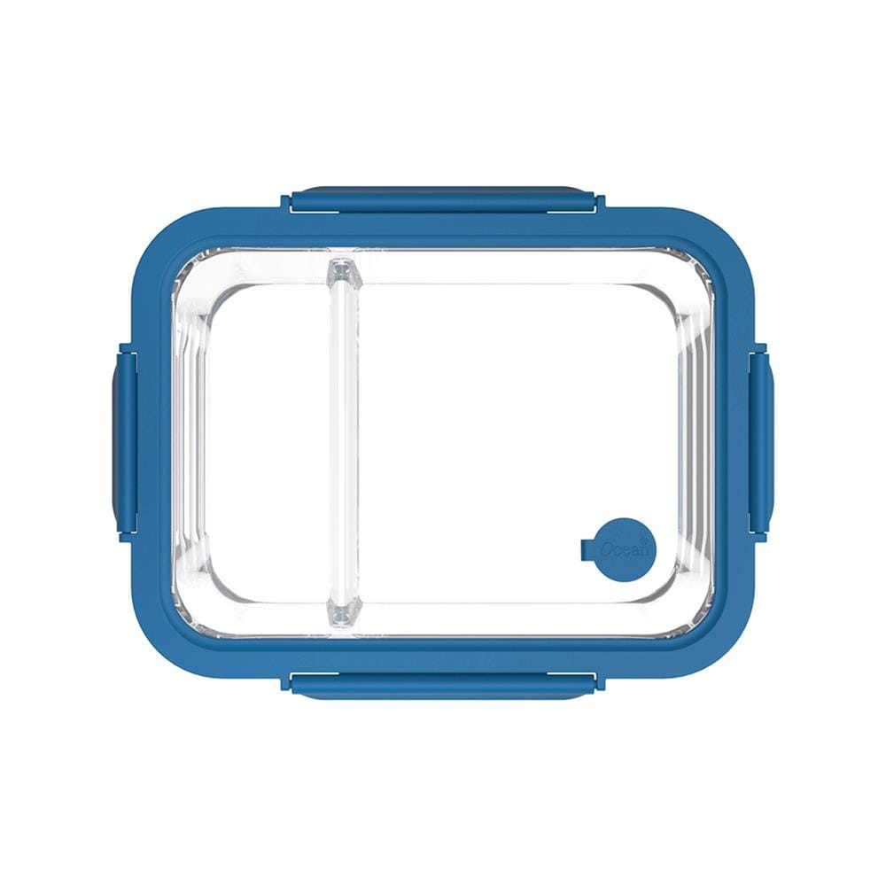 กล่องอาหารเหลี่ยม 2 ช่อง OCEAN GLASS REGO BOX 1.05 ลิตร สีน้ำเงิน/ใส