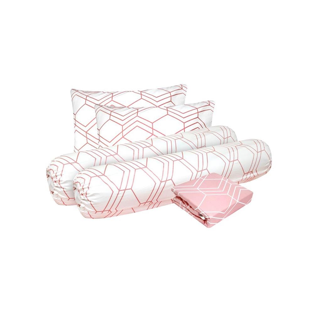 ชุดผ้าปูที่นอน 6 ฟุต 5 ชิ้น SLUMBERLAND ELLAND สี WHITE/PINK